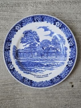 Vtg Jonroth English Staffordshire blue  white plate, Longfellow's Wayside Inn